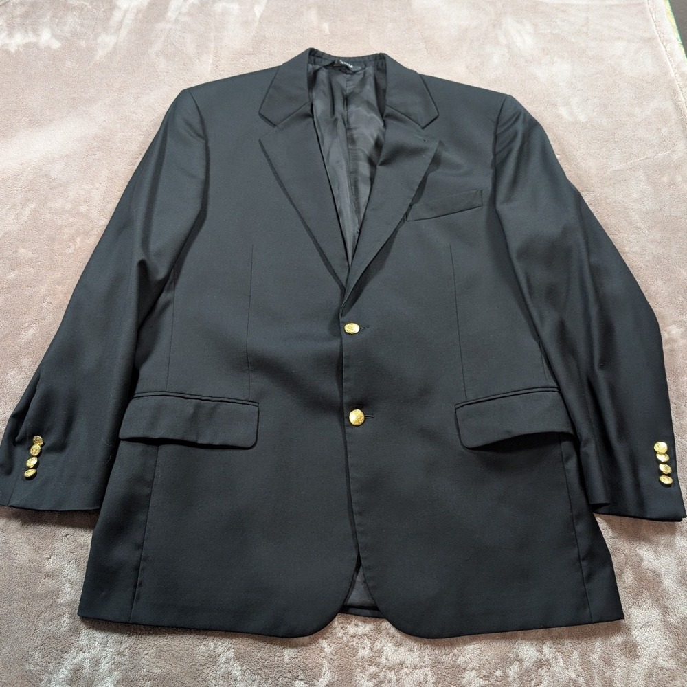 Jos. A. Bank Blazer Mens 46R Black Gold Crest Button Two-Button Sport Coat